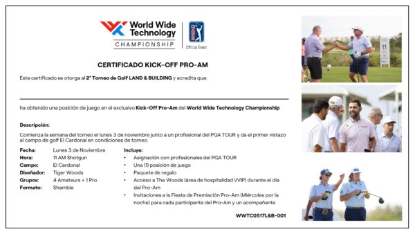 CERTIFICADO KICK OFF PRO AM POSICIÓN DE JUEGO EN EL EXCLUSIVO KICK OFF PRO AM DEL WORLD WIDE TECHNOLOGY CHAMPIONSHIP